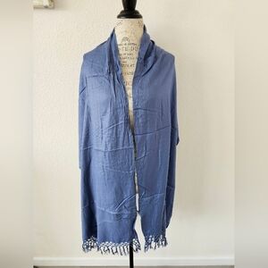 NWT Collection XIIX Denim Blue Viscose Scarf - Fringed Wrap Shawl